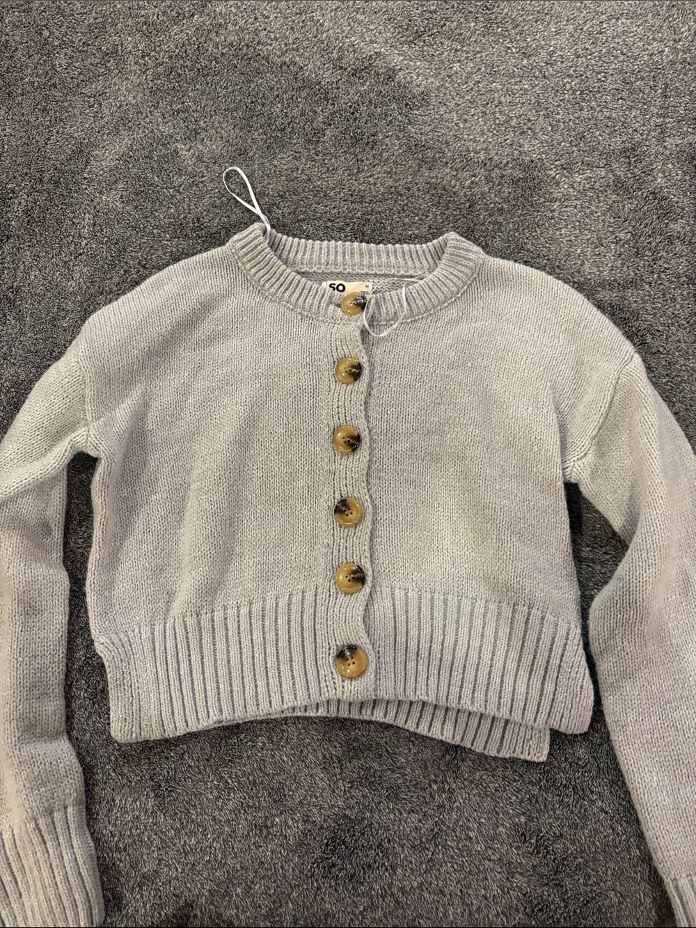 Sonoma Light Gray Cropped Button Cardigan with Wood-Tone Buttons